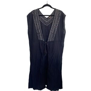 Shyanne Black XL Embroidered  Western Kimono Boho‎ Duster Cowgirl Beach Coverup